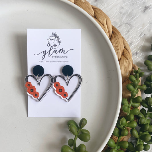 Poppy Hearts //  Acrylic Dangle Earrings