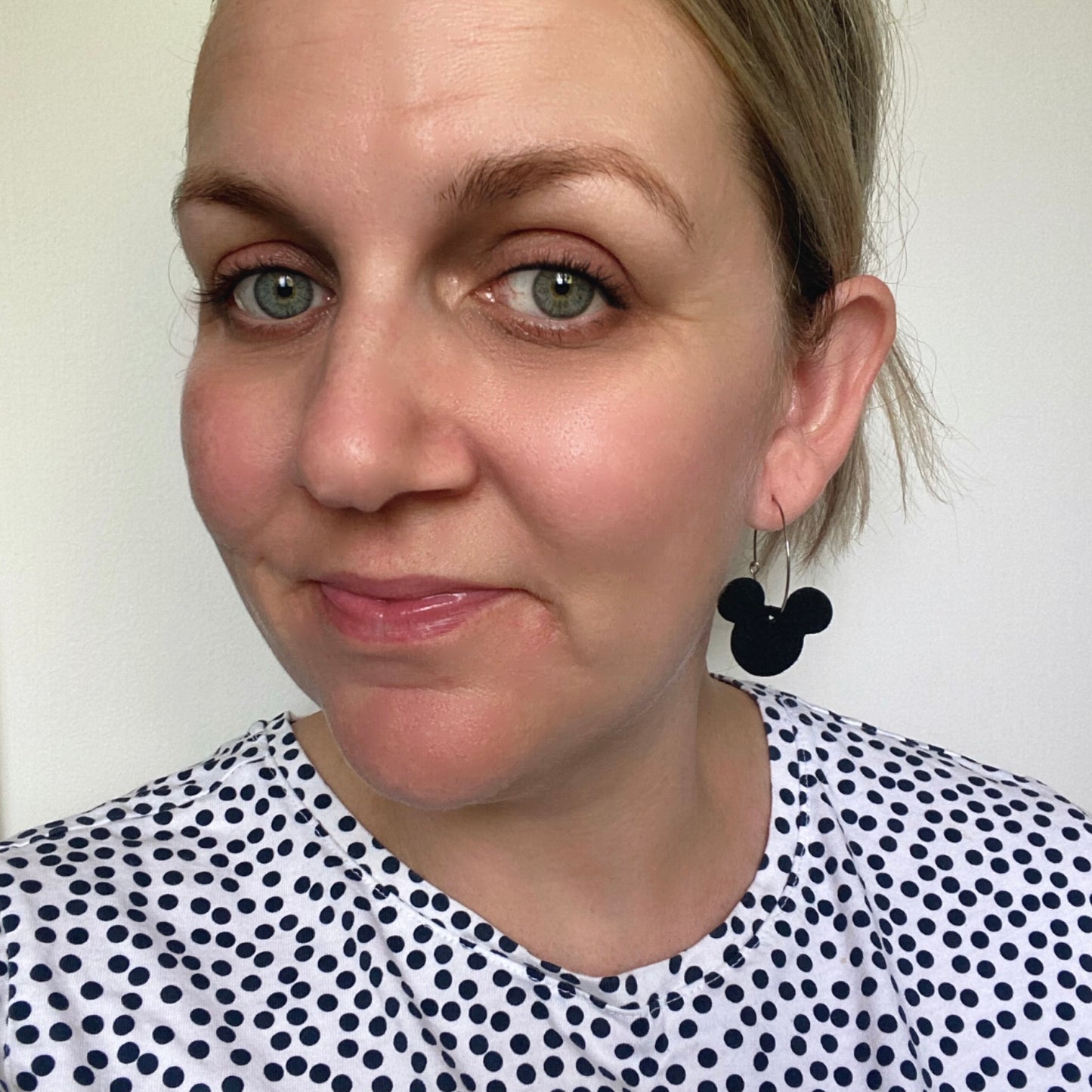 mickey mouse leather earrings on hoops