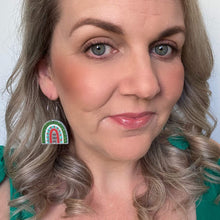 Load image into Gallery viewer, Acrylic star hoop earrings. Rainbow, Holly and Elf
