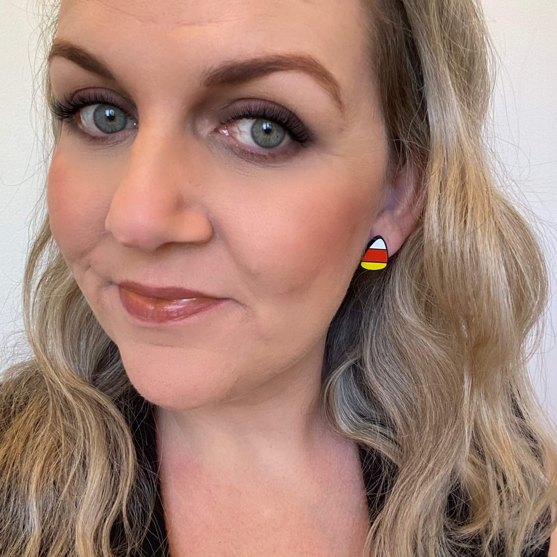 candy corn stud Creepy but Cute halloween earrings on silver hooks and hoops