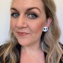 Load image into Gallery viewer, Creepy but Cute halloween earrings on silver hooks and hoops skellington jack 
