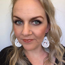 Load image into Gallery viewer, Leather halloween earrings inspired by iconic Horror movies on silver hooks and hoops Jason
