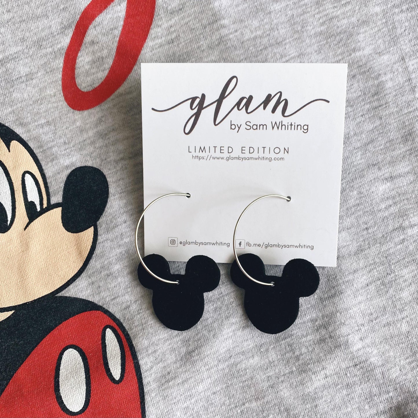 mickey mouse leather earrings on hoops
