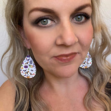 Load image into Gallery viewer, Halloween teardrop earrings on a silver coloured hook trick or treat

