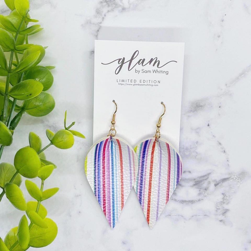 Vertical Stripe Petal // Leather Earrings