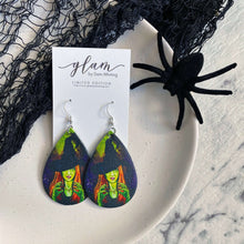 Load image into Gallery viewer, Halloween teardrop earrings on a silver coloured hook witch
