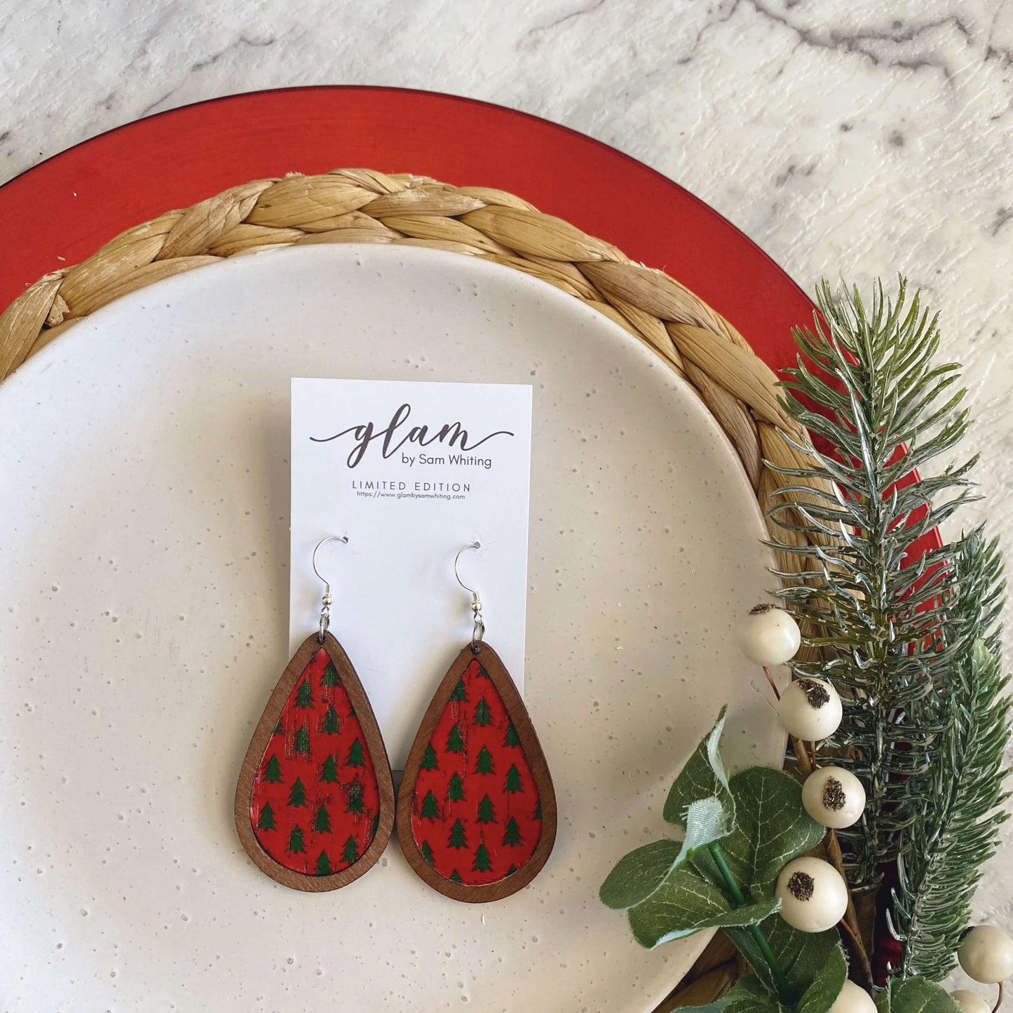 Timber Framed Teardrops // Christmas Earrings