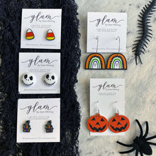 Load image into Gallery viewer, Creepy but Cute halloween earrings on silver hooks and hoops

