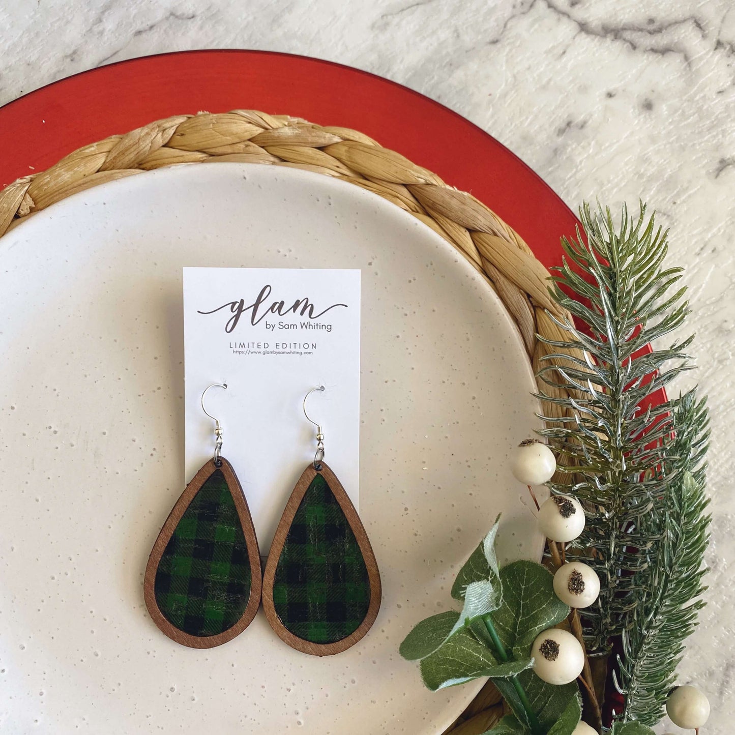 Timber Framed Teardrops // Christmas Earrings