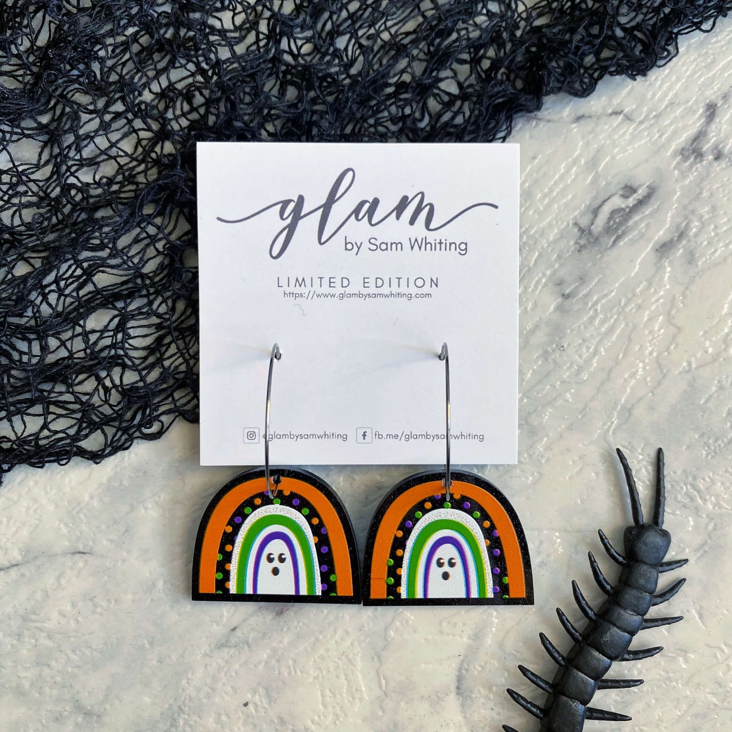 Creepy but Cute halloween earrings on silver hooks and hoops rainbows
