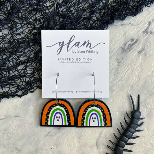 Creepy but Cute halloween earrings on silver hooks and hoops rainbows