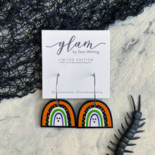 Load image into Gallery viewer, Creepy but Cute halloween earrings on silver hooks and hoops rainbows
