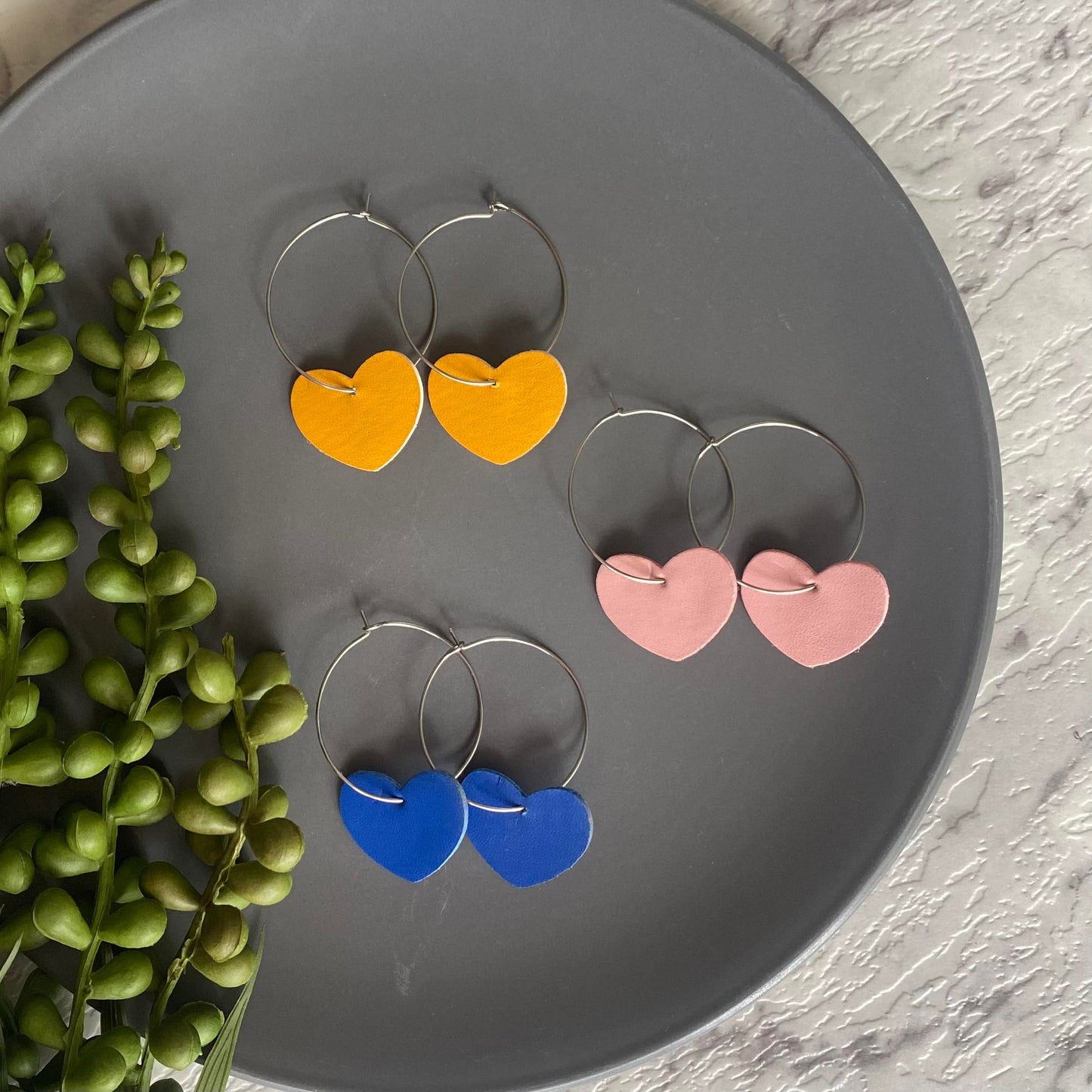 Heart Hoops // Faux Leather Earrings