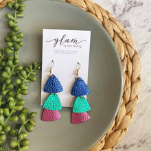 Load image into Gallery viewer, Metallic Triple Triangles // Leather Earrings

