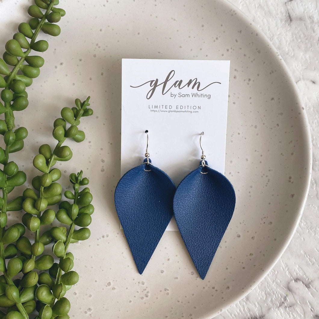 navy leather petal earrings