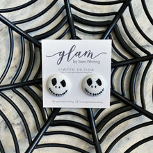 Load image into Gallery viewer, Creepy but Cute halloween earrings on silver hooks and hoops jack skellington
