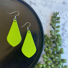 Load image into Gallery viewer, Lime Diamond Drops, leather earrings on silver coloured hook. for dopamine dressing

