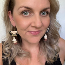 Load image into Gallery viewer, Hollywood Tassels leather earrings on a gold coloured hook.
