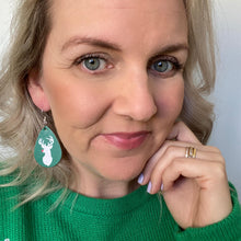 Load image into Gallery viewer, Christmas leather earringsChristmas Character Mini leather earrings.  Rudolph, Snowman, Santa and Elf on silver coloured hooks. 

