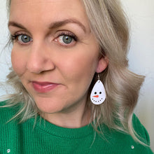 Load image into Gallery viewer, Christmas Character Mini leather earrings.  Rudolph, Snowman, Santa and Elf on silver coloured hooks. 
