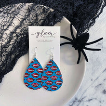 Load image into Gallery viewer, Halloween teardrop earrings on a silver coloured hook vampire
