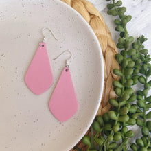 Load image into Gallery viewer, Zimi pink diamond drop leather earrings with a silver coloured hook. mister zimi earrings. mister zimi
